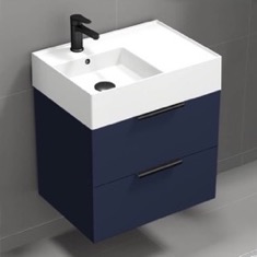 Blue Bathroom Vanity, Small, Floating, Modern, 24 inch